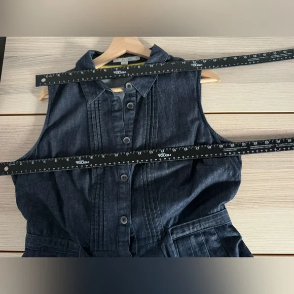 Boden denim dress Midi Pleated Button Down Dark Wash Belted sizes 14L NWOT - Picture 7 of 9